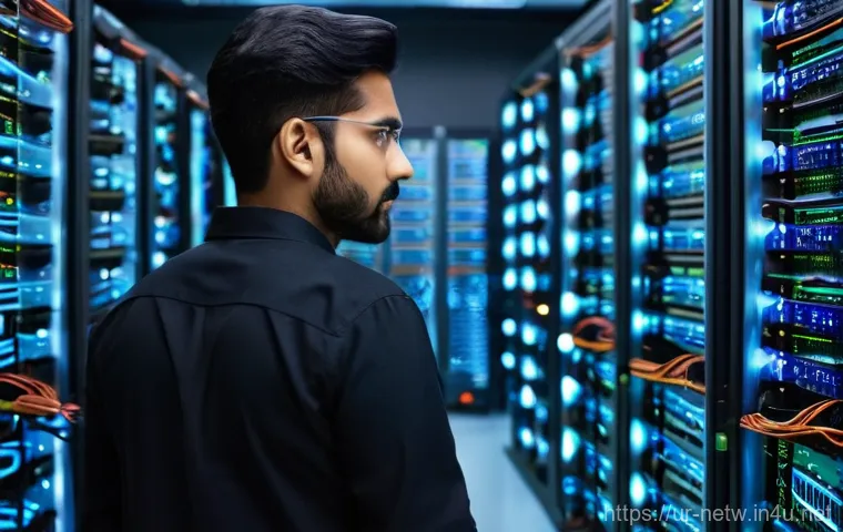 네트워크관리사 취득 후 성공적인 커리어 전환 사례 - **Prompt:** A highly focused and competent network administrator, a person of South Asian descent, m...