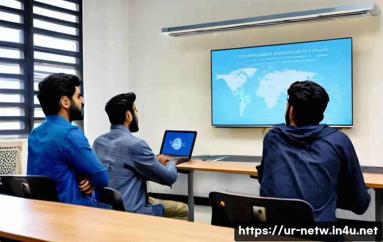 네트워크관리사 자격증 취득을 위한 필기 실기 공부법 - A detailed, modern classroom setting in Pakistan with a diverse group of young adult students attent...