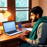 네트워크 필기 시험에서 자주 실수하는 부분 - A detailed, realistic digital illustration of a young South Asian student sitting at a wooden desk i...