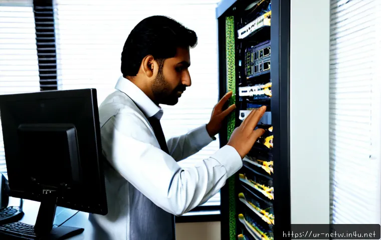 Home 17 네트워크 실무에서 자주 다뤄지는 사례 분석 - Photorealistic network troubleshooting scene in a modern Pakistani office, an Urdu-speaking IT engin...
